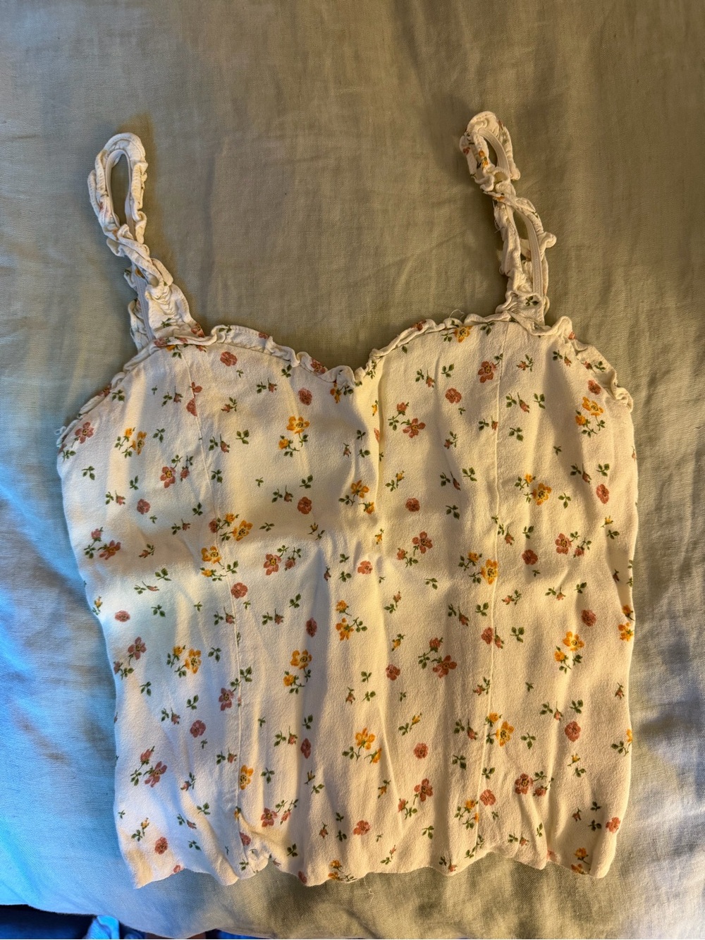 Reformation White Floral Ruffled Cami Tank Top